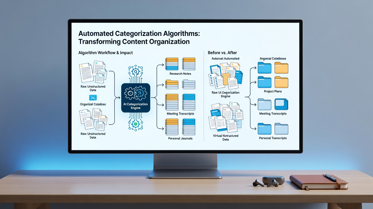 Visualization of machine learning clusters grouping digital notes by topic and priority